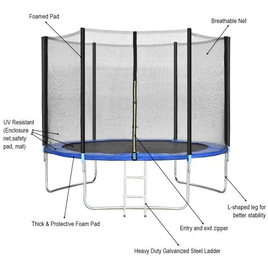 10 ft Combo Bounce Jump Safety Trampoline with Spring Pad Ladder