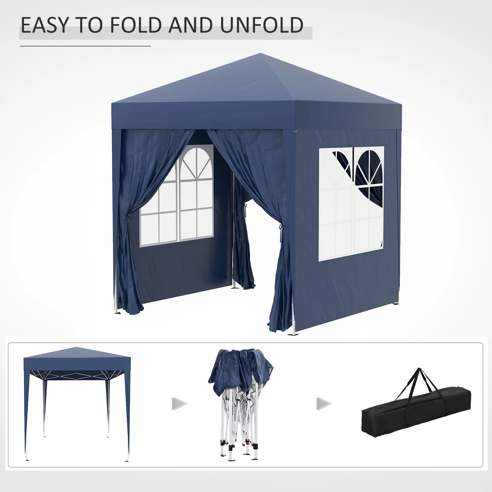 2x2m Garden Pop Up Gazebo Marquee Party Tent Wedding Awning Canopy W/ free Carrying Case   Removable 2 Walls 2 Windows-Blue