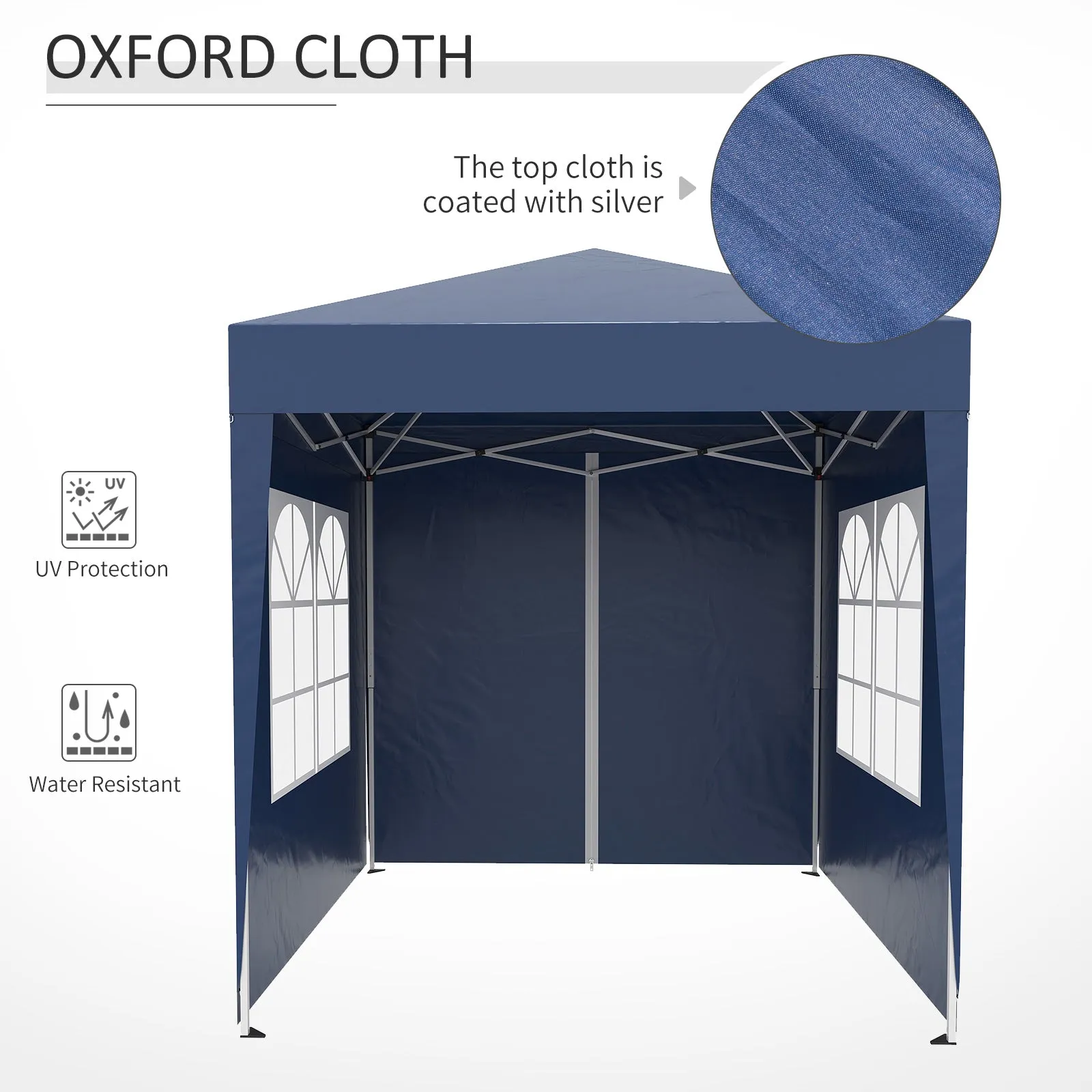 2x2m Garden Pop Up Gazebo Marquee Party Tent Wedding Awning Canopy W/ free Carrying Case   Removable 2 Walls 2 Windows-Blue