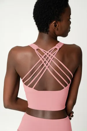 4 for $54 - Dusty Pink Kelly Crisscross Back Long Line Padded Sports Bra - Women