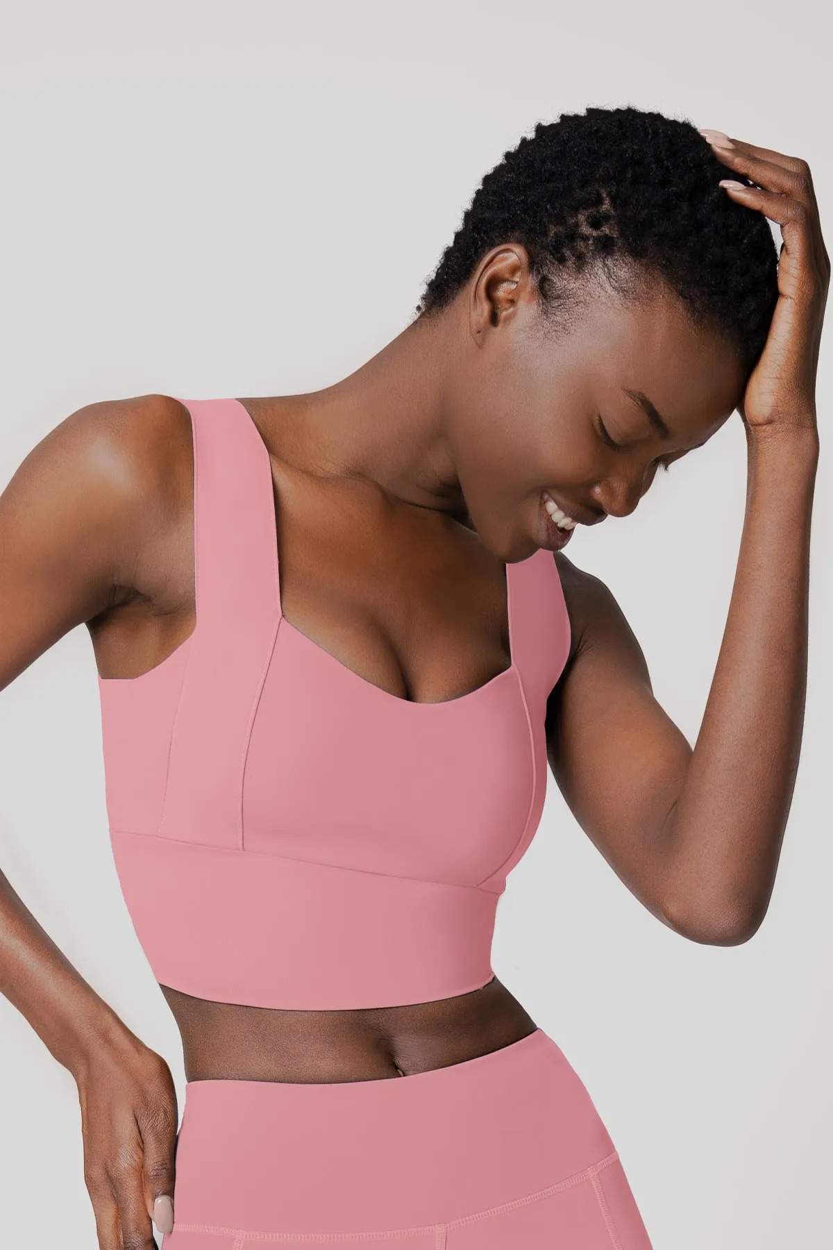 4 for $54 - Dusty Pink Kelly Long Line Sleek Padded Sports Bra - Women