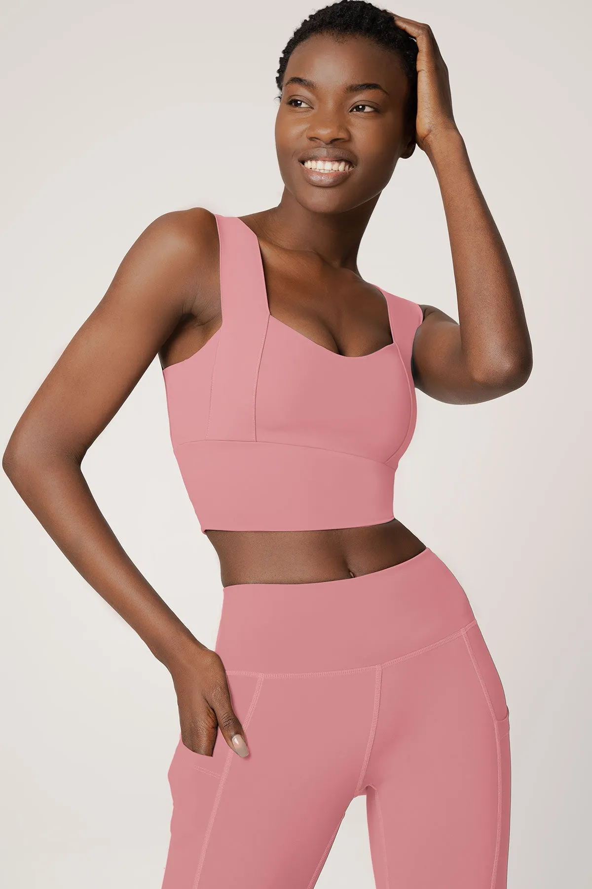 4 for $54 - Dusty Pink Kelly Long Line Sleek Padded Sports Bra - Women