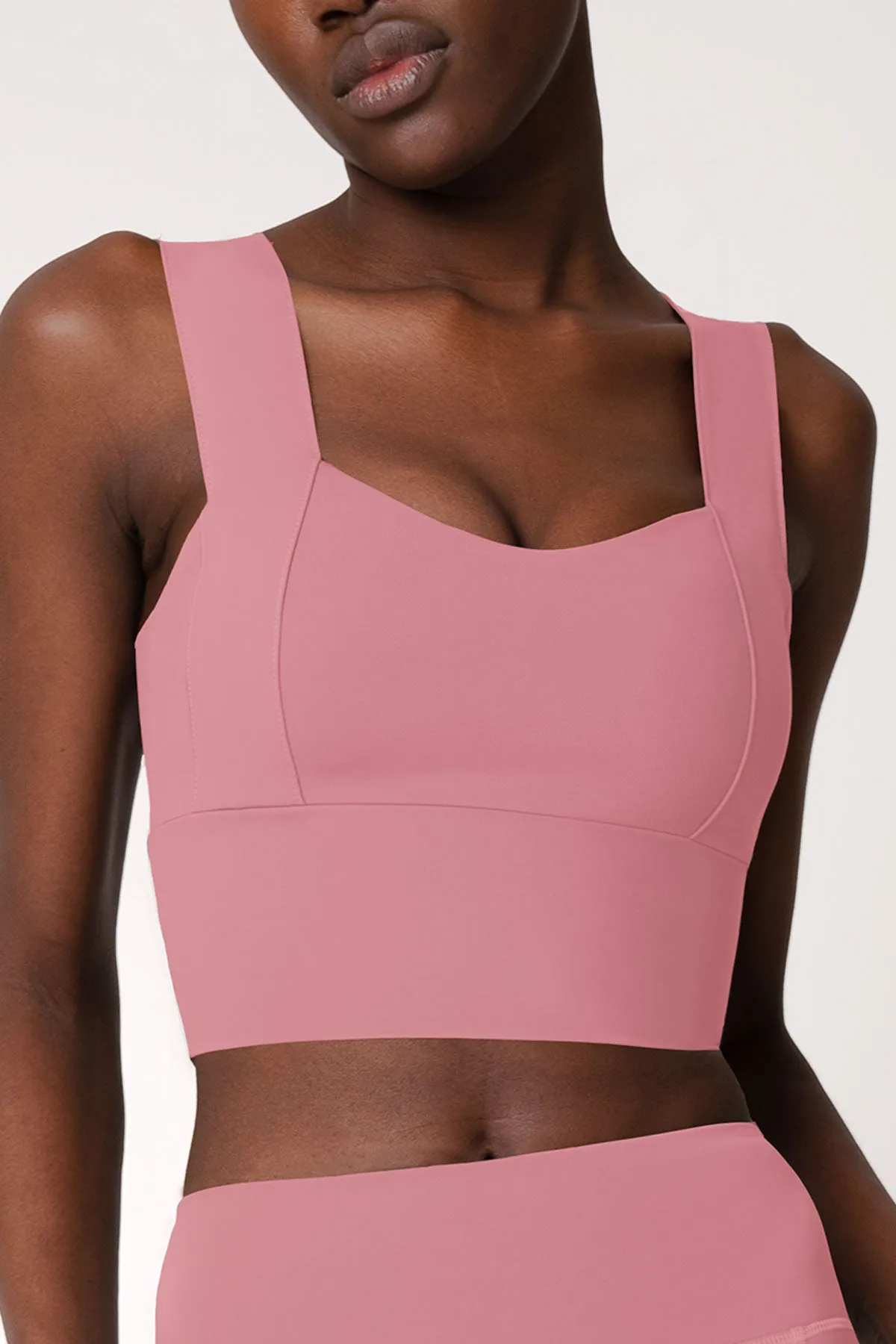 4 for $54 - Dusty Pink Kelly Long Line Sleek Padded Sports Bra - Women