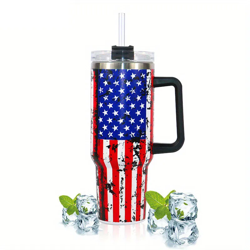 40oz Catus Design Stainless Steel Water Bottle with Straw and Lid - Perfect for Outdoor Camping Trips and Car Use - Includes Beer Mug for Adults and Children