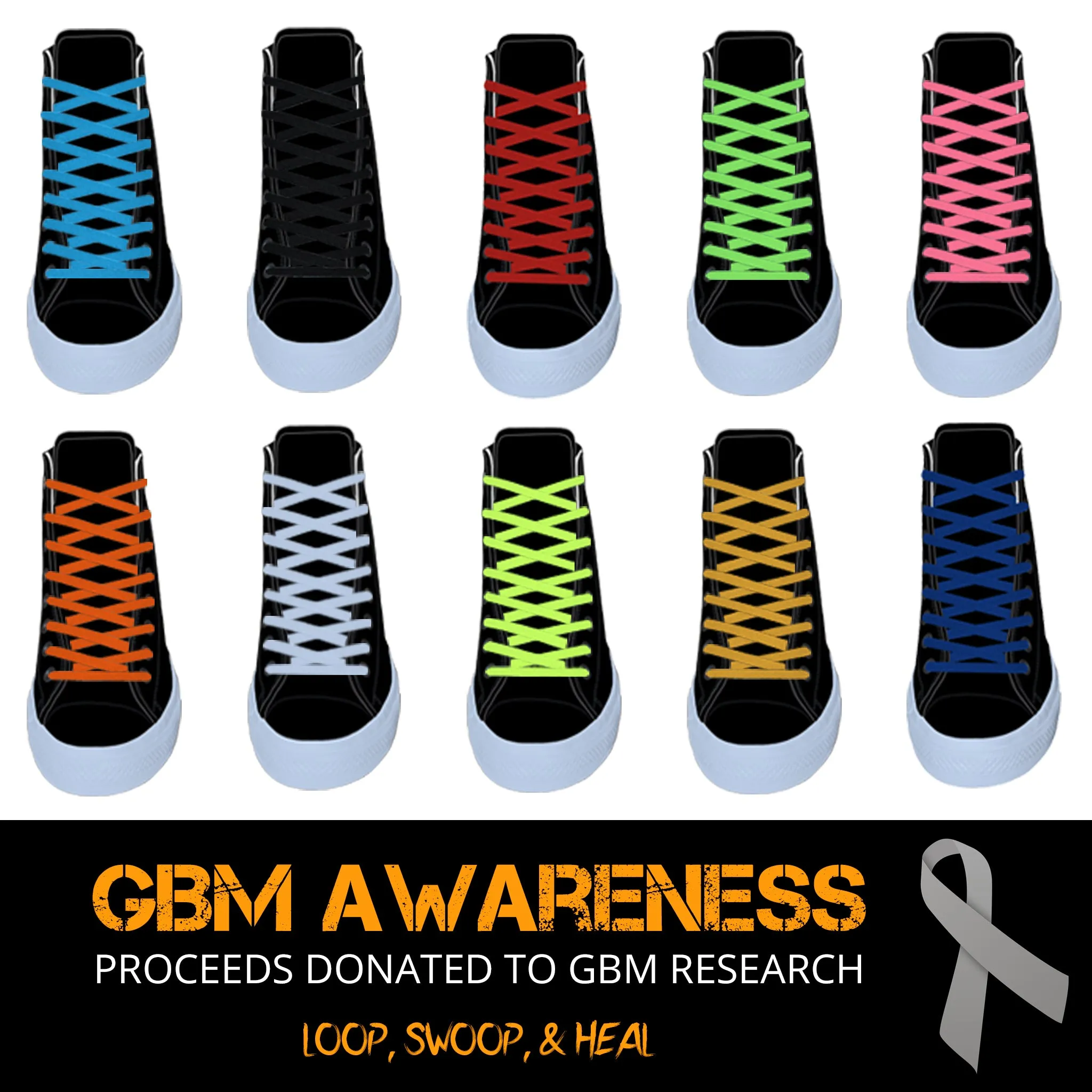 40" Flat Athletic Laces for GBM Awareness