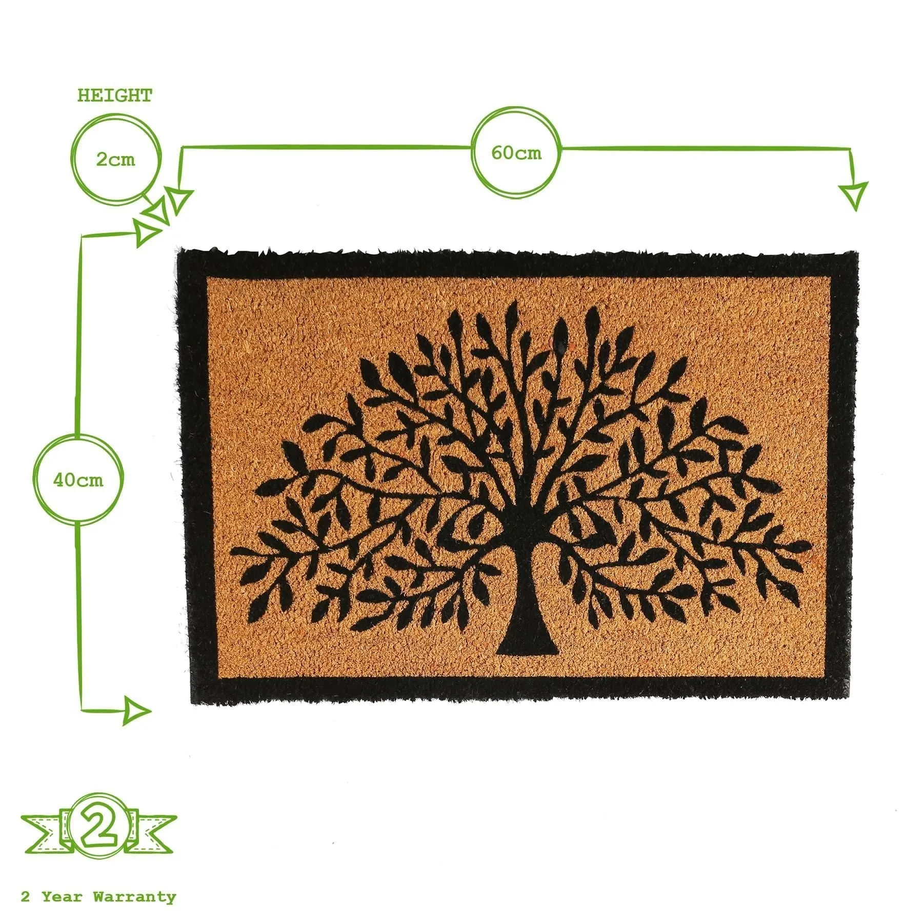 60cm x 40cm Black Tree of Life Coir Door Mat - By Nicola Spring