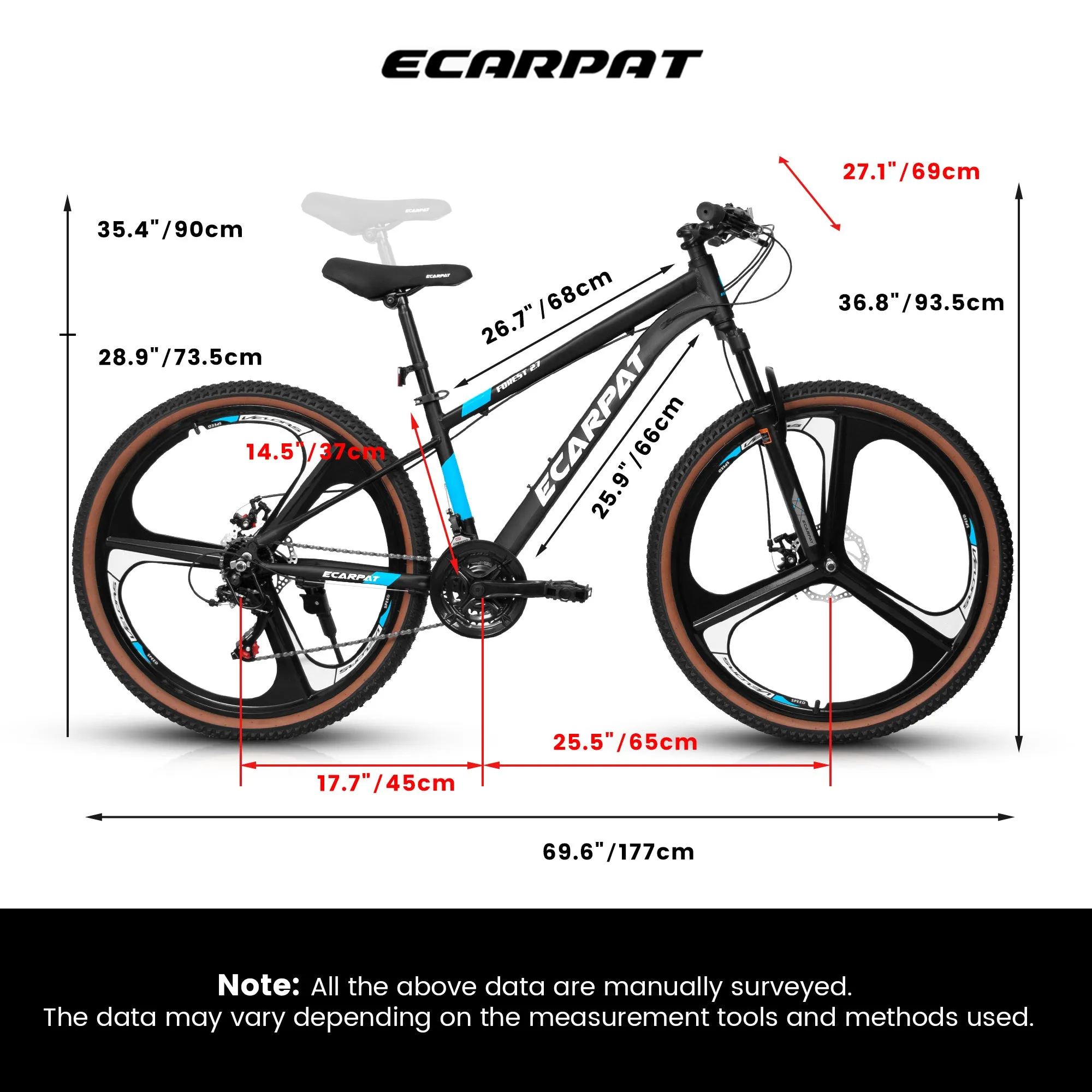 A27302M Ecarpat Mountain Bike 27.5 Inch Wheels, 21 Speed Road Bicycle with Dual Disc Brakes for Men and Women, Aluminum Frame Bicycles, Adult Faster Racing Bike