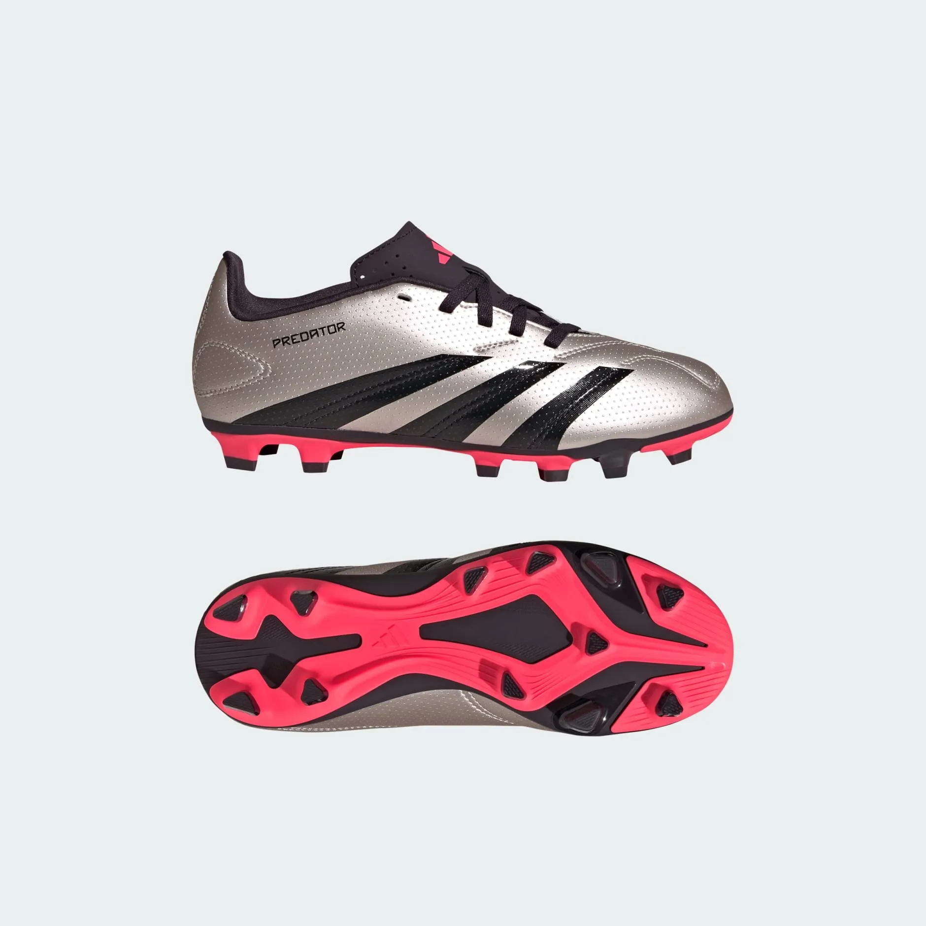 adidas PREDATOR CLUB Flexible Ground Soccer Cleats | Platinum Metallic-Aurora Black | Kid's Unisex