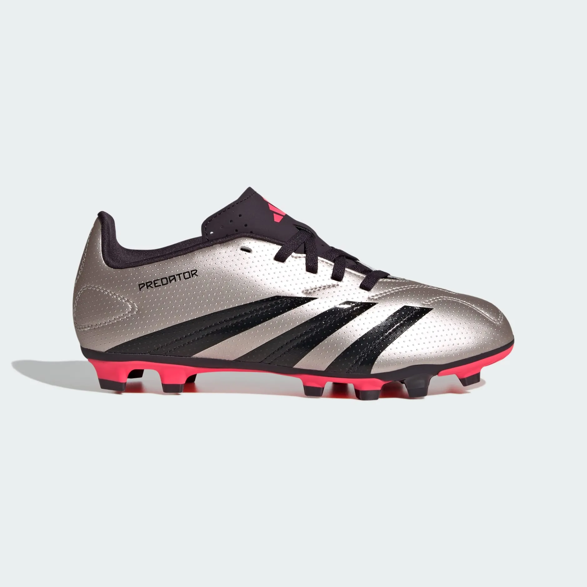 adidas PREDATOR CLUB Flexible Ground Soccer Cleats | Platinum Metallic-Aurora Black | Kid's Unisex