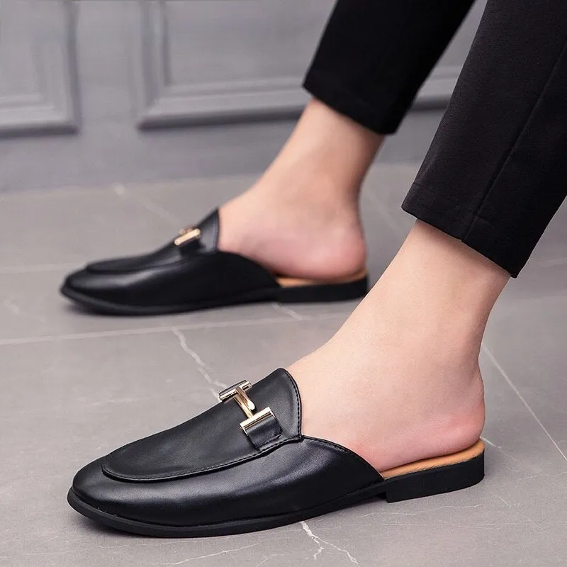 Amozae-  Black Half Shoes For Men Leather Shoes Men Mules Casual Shoes Men Fashion Sapato Social Masculino Mocassin Homme Chaussure