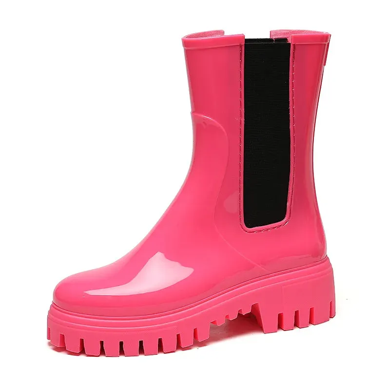 Amozae-Fashion Rain Boots Waterproof Anti-slip Middle Jane Tube Four Seasons Outdoor Car Wash Fishing Boat Shoes Luxury Platform Boots