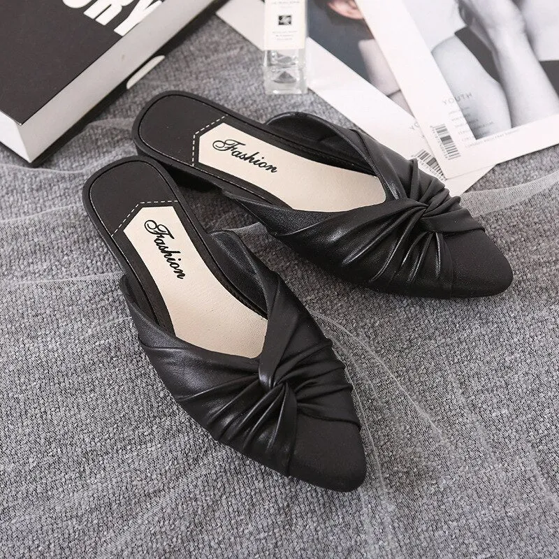 Amozae  Trendy Shoes For Women 2022 Summer Fashion Design Elegant Mules Slippers Outdoor Solid PVC Pointed Toe Ladies Shoes Half Drag