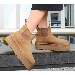 Amozae-Women's Autumn Ankle Boots Thickened Fleece-lined Thickened Rubber Upper Thick Sole For Winter Warmth