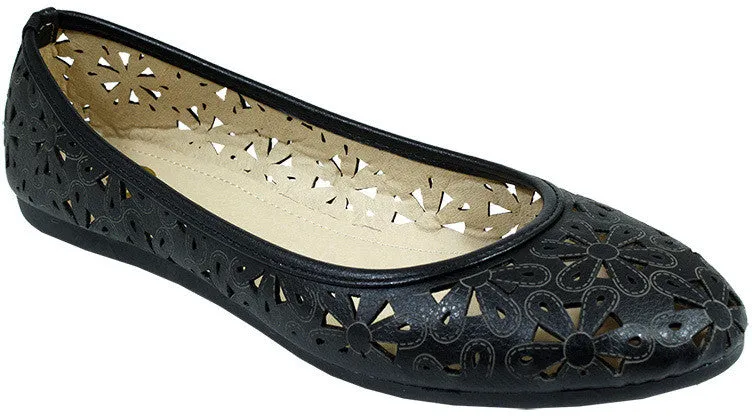 babe ladies ballerina shoes - black w/floral detail Case of 18