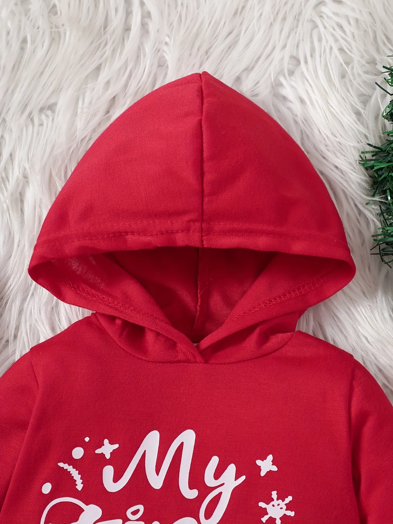 Baby's "My First Christmas" Print Casual Hooded Long Sleeve Romper, Toddler & Infant Boy's Bodysuit For Fall Winter, Outdoor Clothes