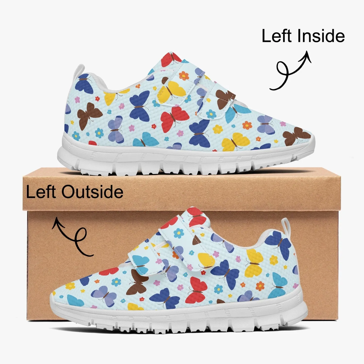 Baskets légères à velcro pour enfant "Motif papillons multicolores" (672)