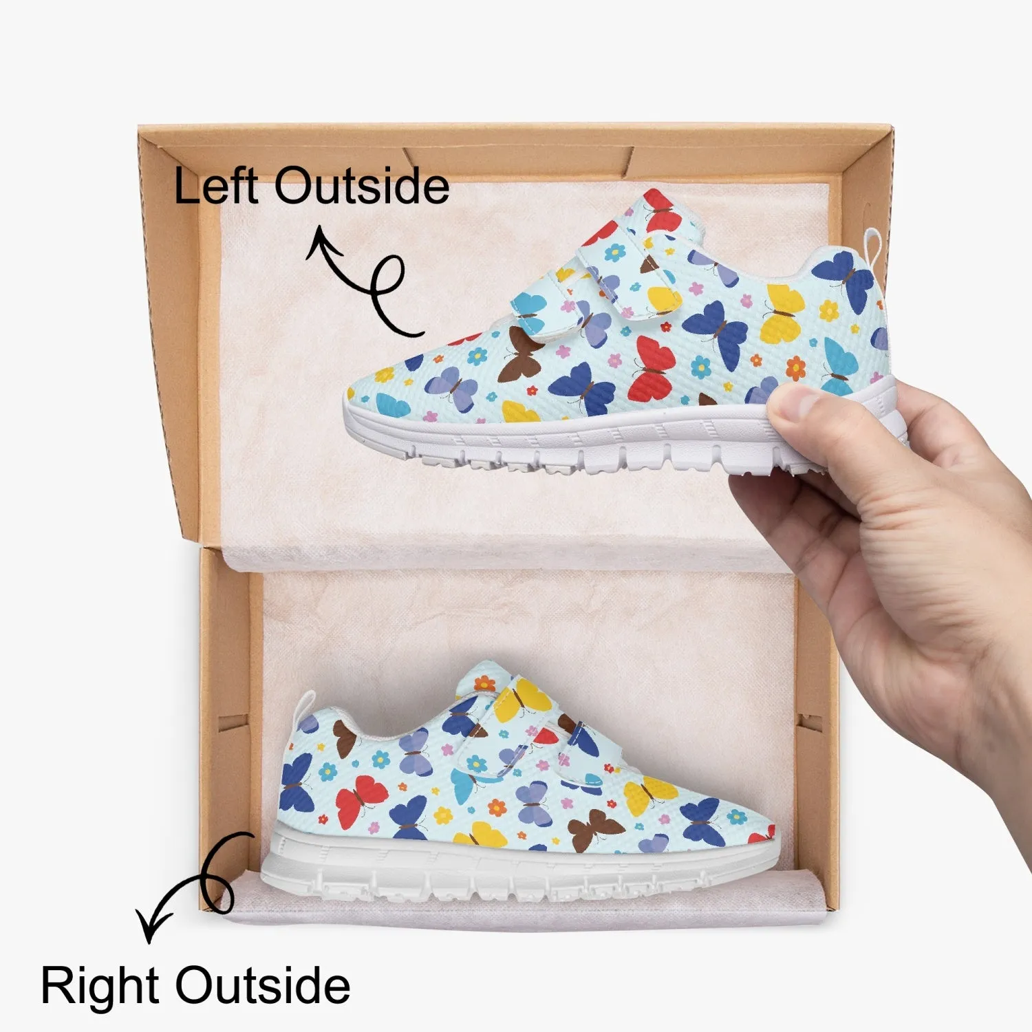 Baskets légères à velcro pour enfant "Motif papillons multicolores" (672)