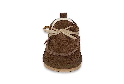 BEARPAW Baby Austin Suede Slippers with Faux Fur Lining, Comfortable Suede Slip On for Indoor and Outdoor, Hard Sole Moccasin Slippers for Infants, Gray, Size 1