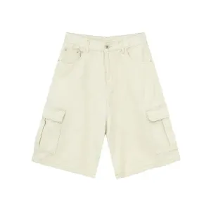 Beige Baggy Long Cargo Jorts