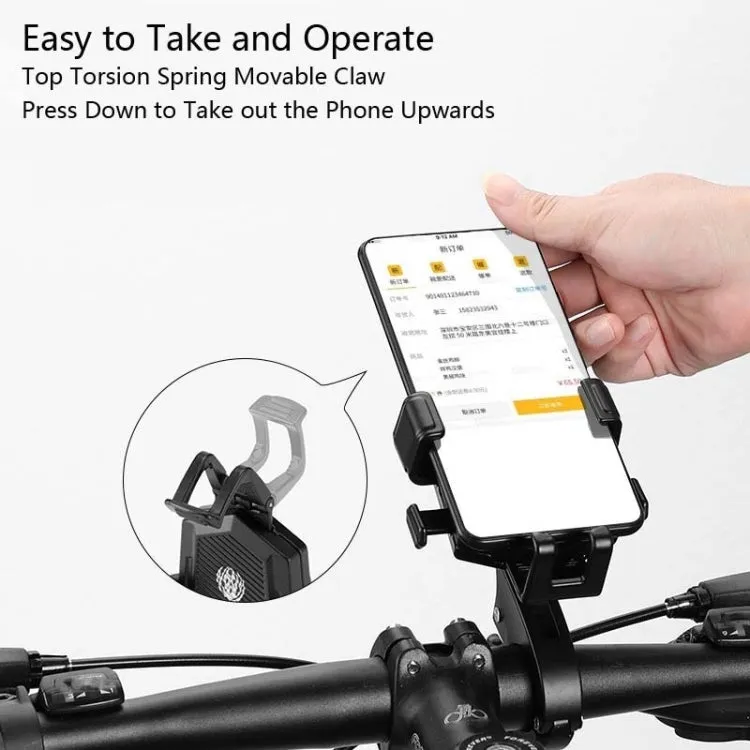 Bicycle Mobile Phone Holder Can Rotate And Adjust Fixed Aluminum Alloy Bracket Automatic Grab Bracket, Style:Handlebar Installation(Black)