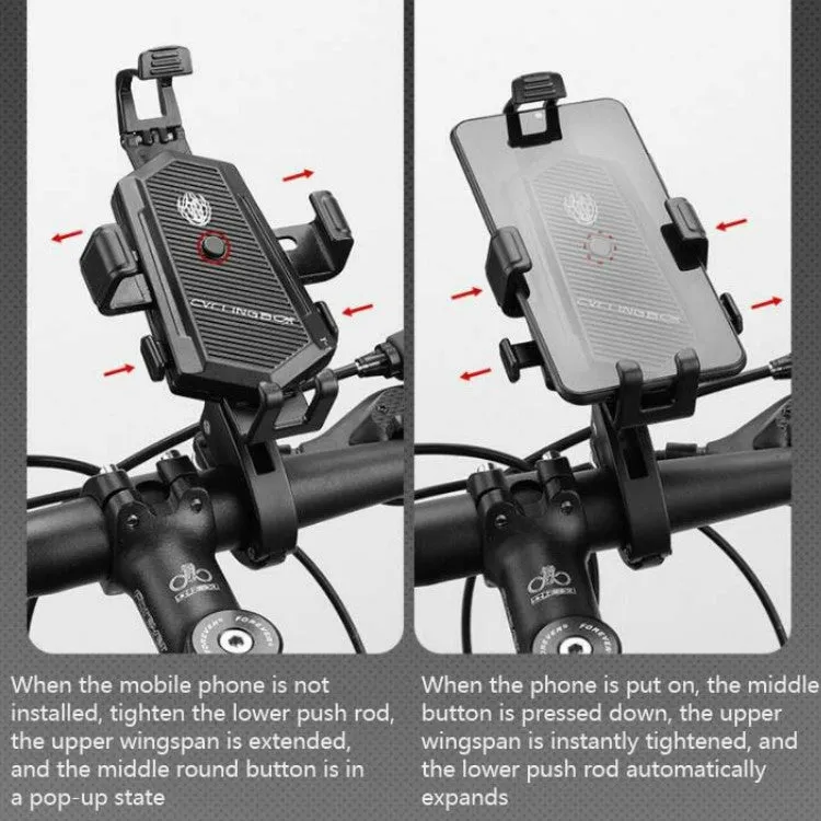 Bicycle Mobile Phone Holder Can Rotate And Adjust Fixed Aluminum Alloy Bracket Automatic Grab Bracket, Style:Handlebar Installation(Black)