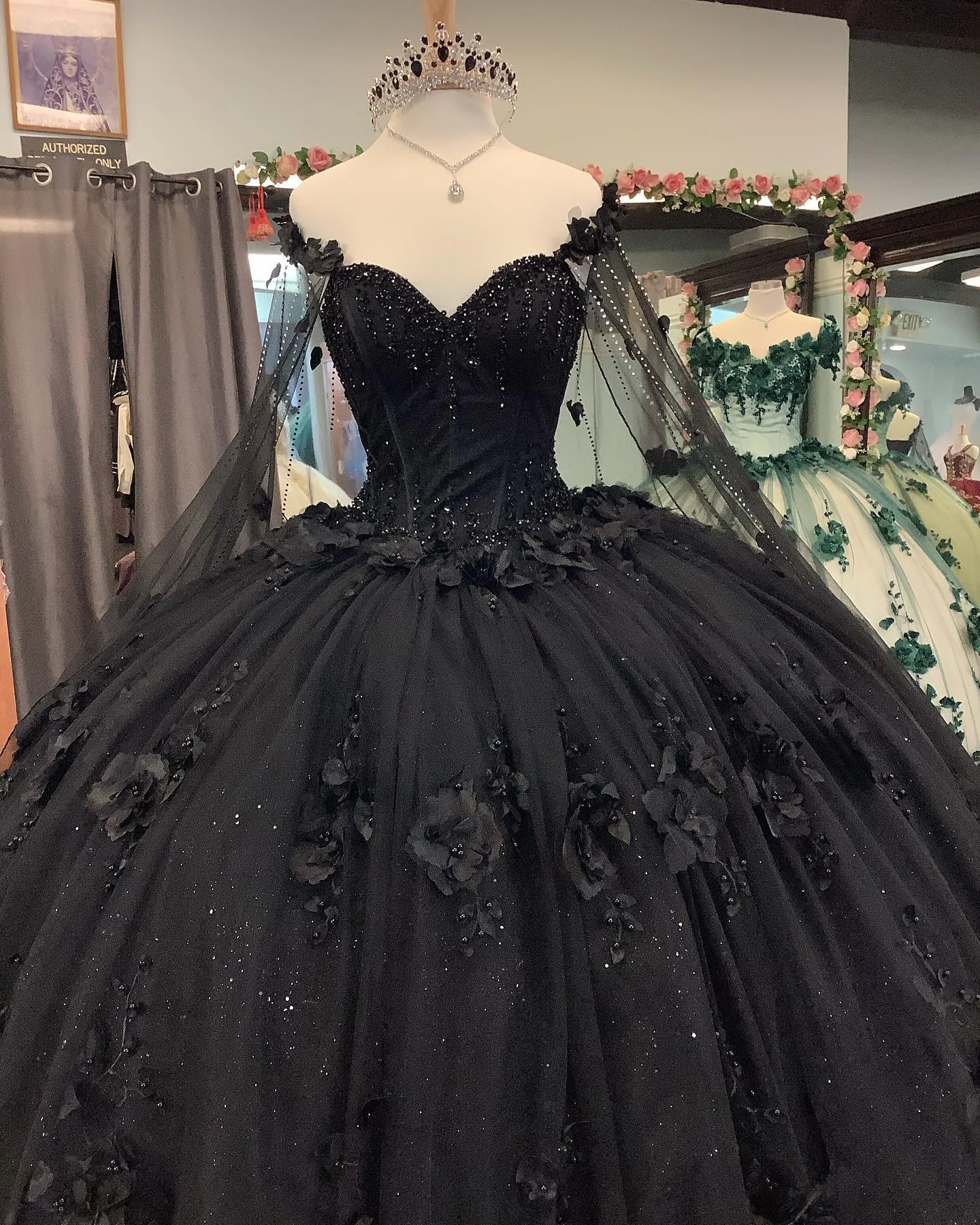 Black Quinceanera Dresses with Flowers,Long Sweet 16 Dresses