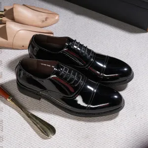 Black Shiny Solid Oxfords Shoes