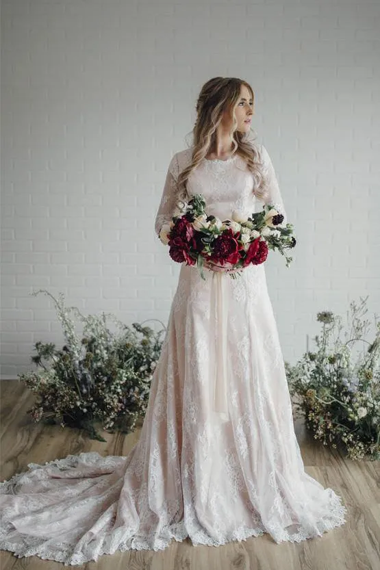 Boho Long Sleeve Lace Wedding Dresses Vintage Rustic Bridal Gowns