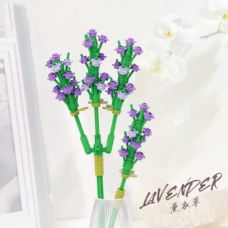 Building Blocks Flower Diy Plant Potted Tulip Lavender Simulation Bouquet Home Decoration Girl Gift Children Educational Toys