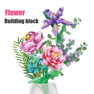 Building Blocks Flower Diy Plant Potted Tulip Lavender Simulation Bouquet Home Decoration Girl Gift Children Educational Toys