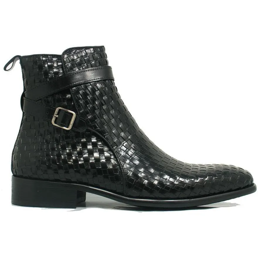 Carrucci Black Basket Weave Buckle Boots