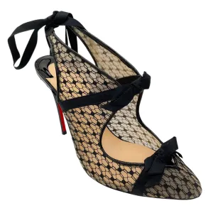 Christian Louboutin Black Patent Fishnet Lace Directoire 100 Pumps