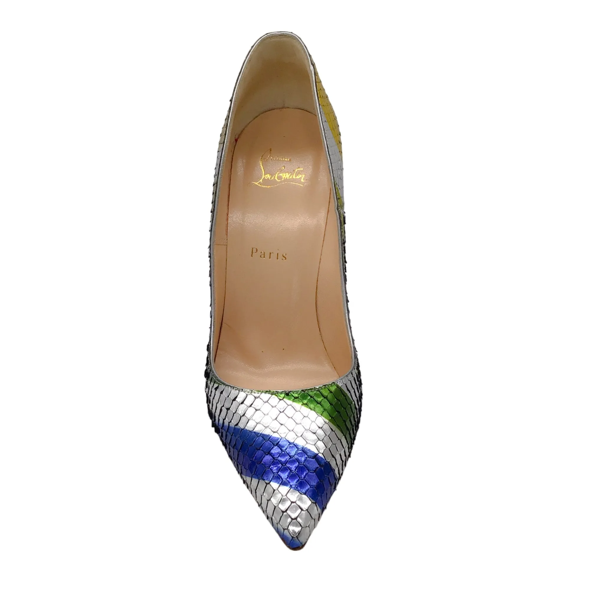 Christian Louboutin Silver Multicolor Metallic Striped So Kate 120mm Python Raye Laminato Pumps