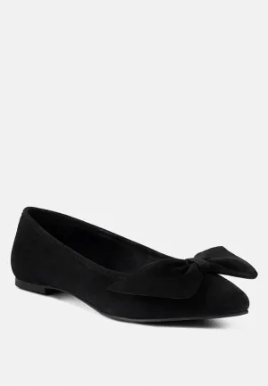 CHUCKLE Black Big Bow Suede Ballerina Flats