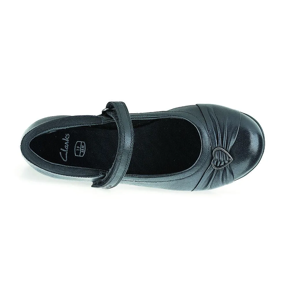 Clarks Dolly Heart Girls Black School Shoe