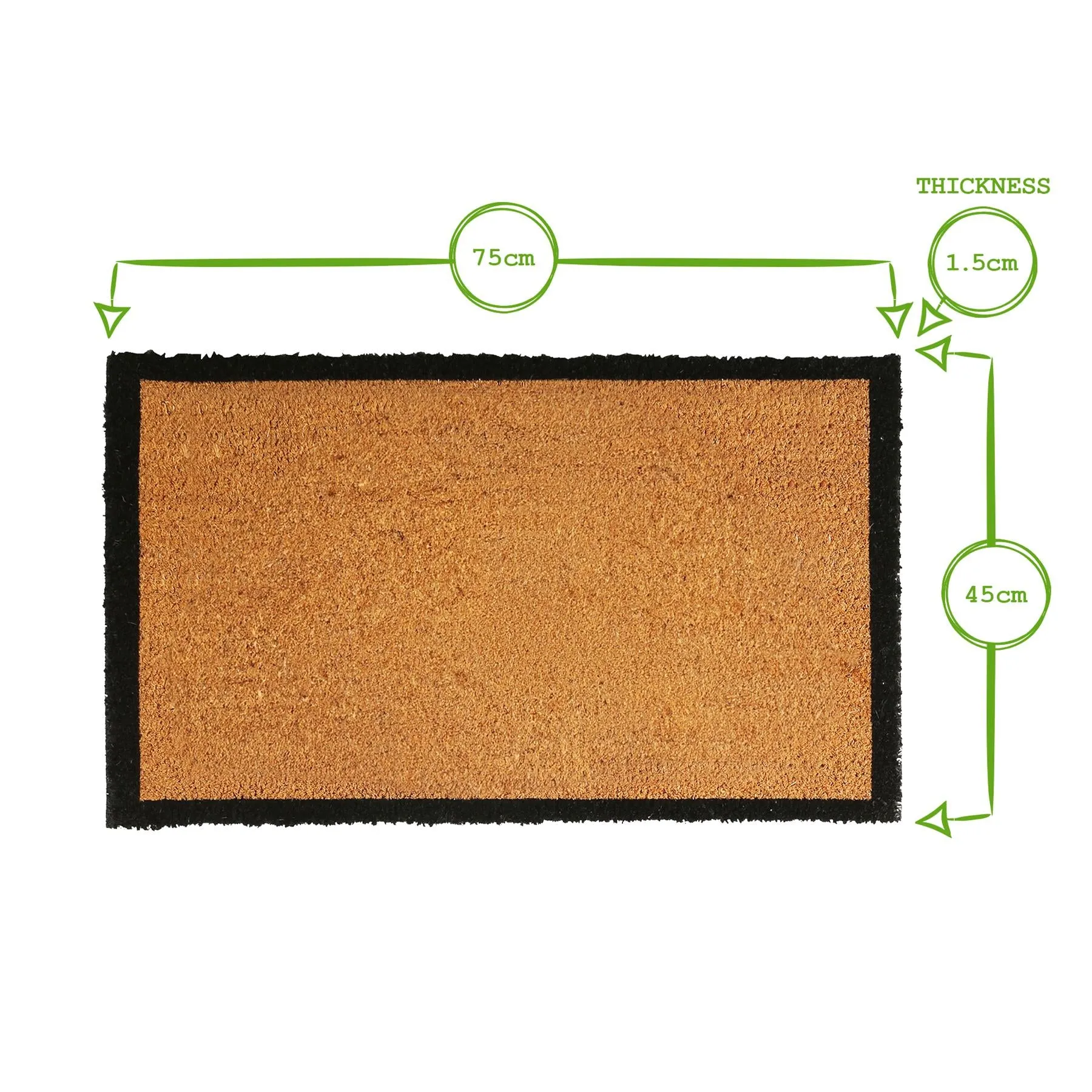 Coir Door Mat - 75cm x 45cm - Black Border - By Nicola Spring