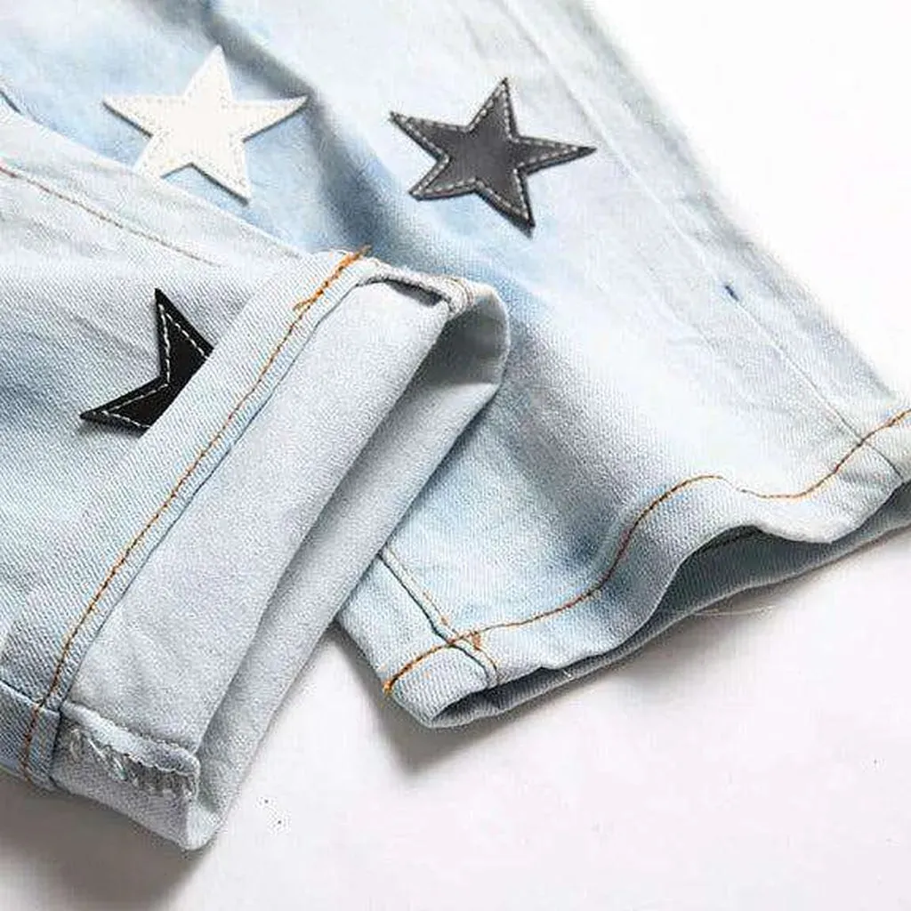 Color stars embroidery ripped jeans