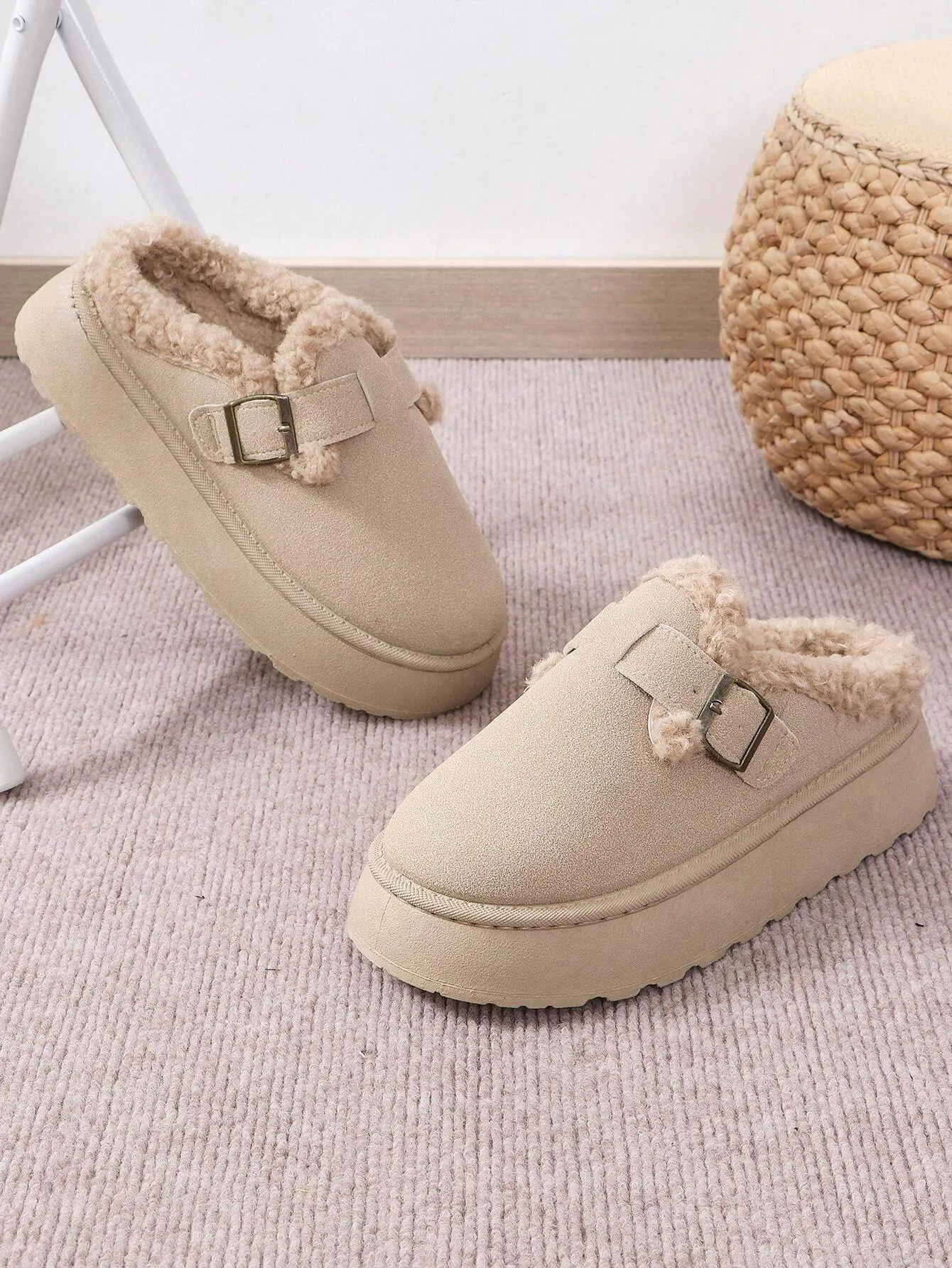 Cozy Winter Plush Lined Platform House Slippers