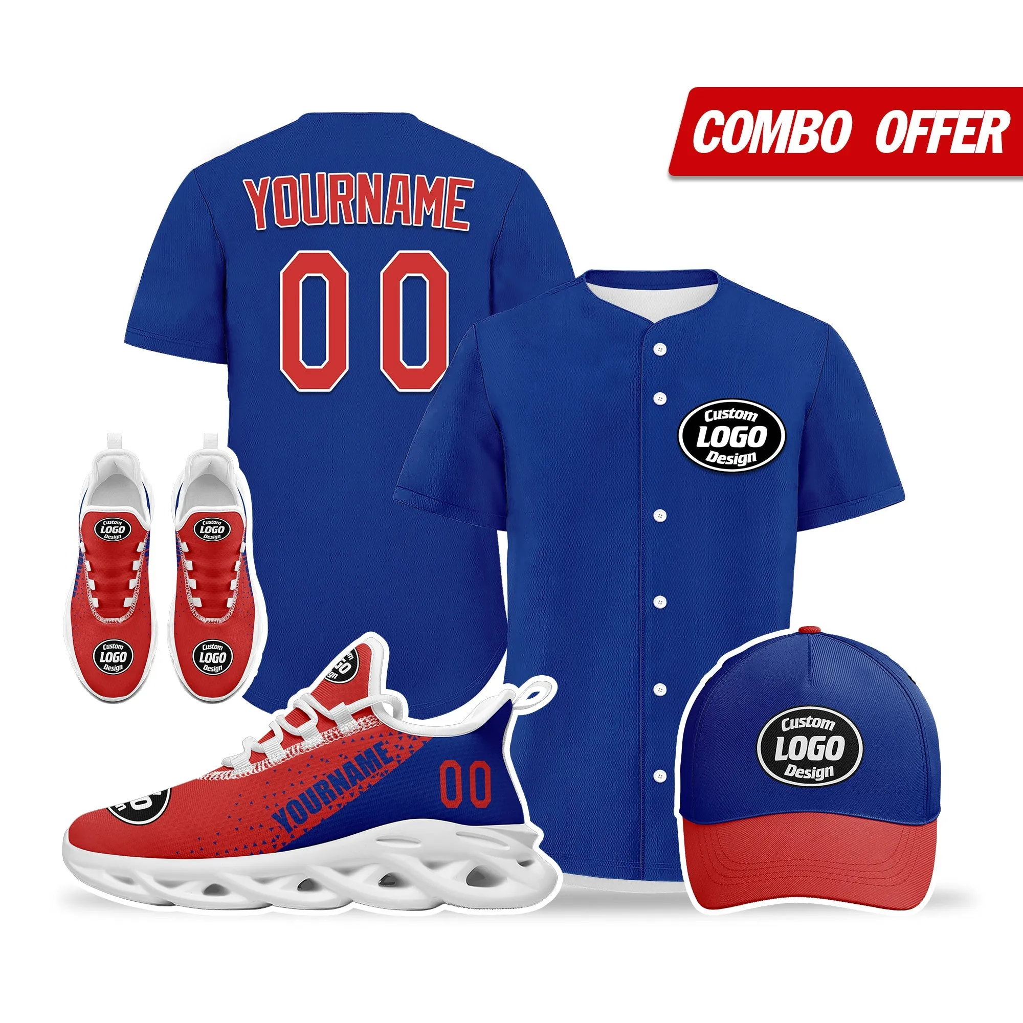 Custom Blue Red Jersey MaxSoul Shoes and Hat Combo Offer Personalized ZH-D0b008f-b