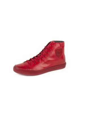 Distressed Jersey High-Top Sneakers - Rouge