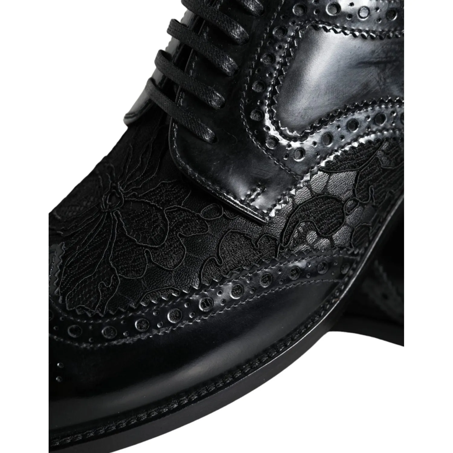 Dolce & Gabbana Black Leather Floral Lace Dress Formal Shoes