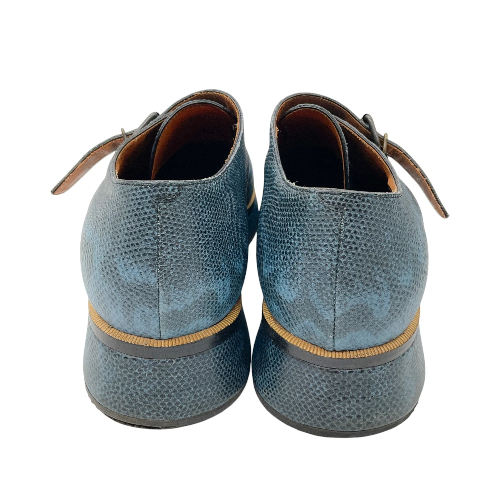 Dries Van Noten Blue Snake Embossed Leather Oxford Shoes