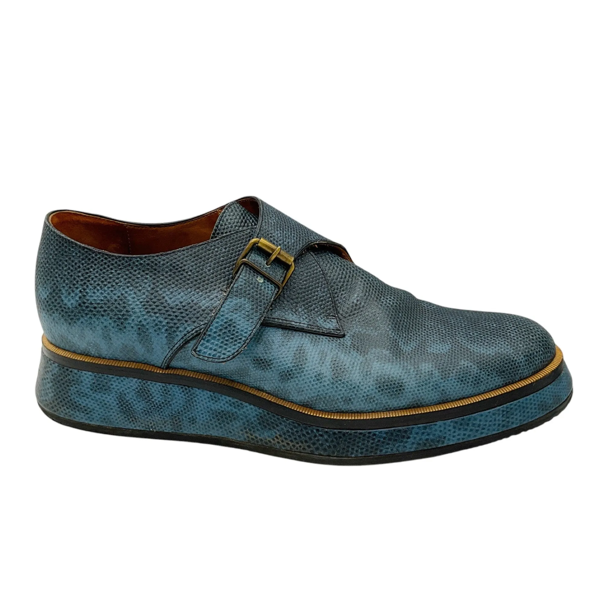 Dries Van Noten Blue Snake Embossed Leather Oxford Shoes