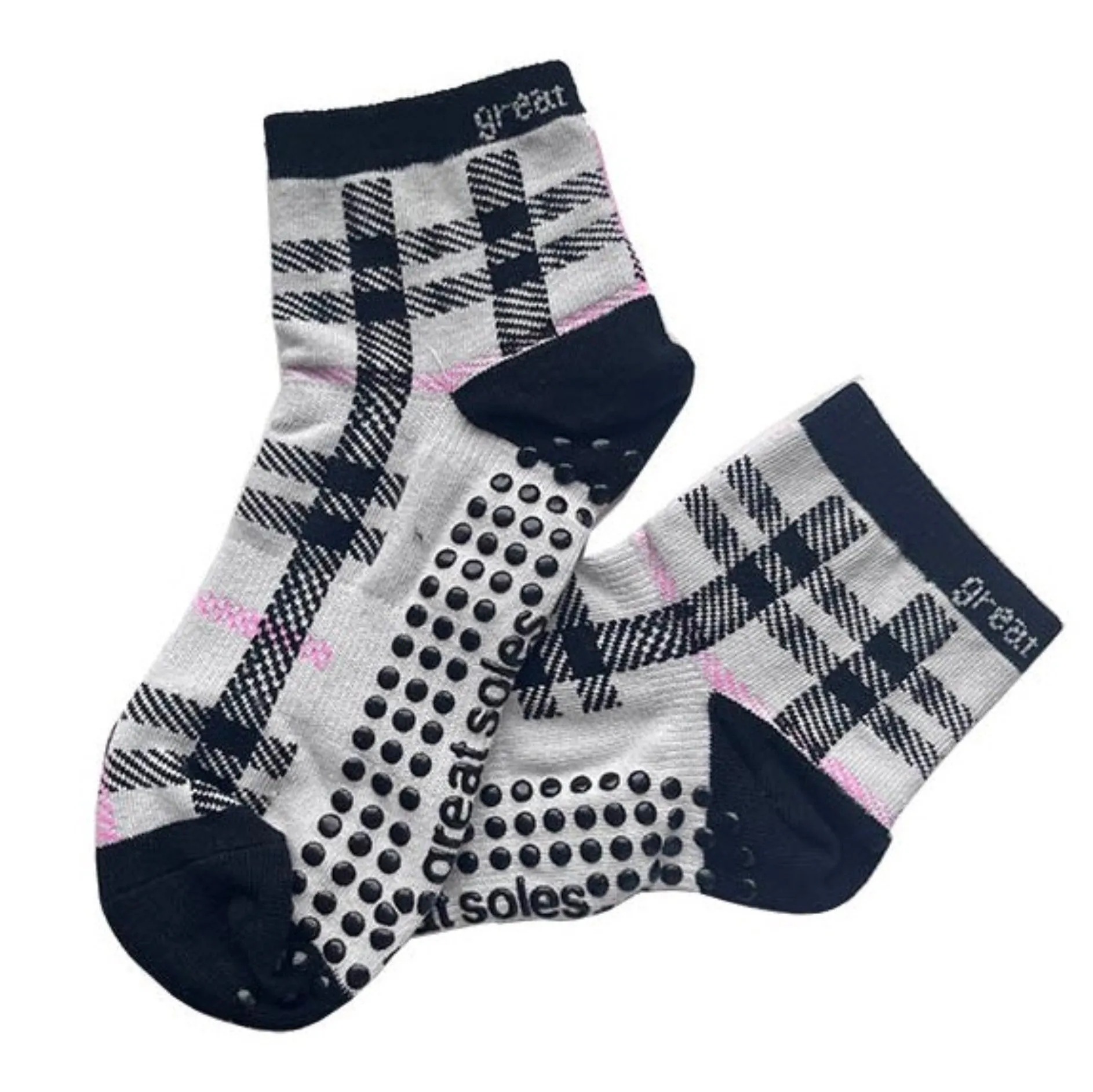 Emilia Short Crew Grip Sock - Plaid (Pilates & Barre)