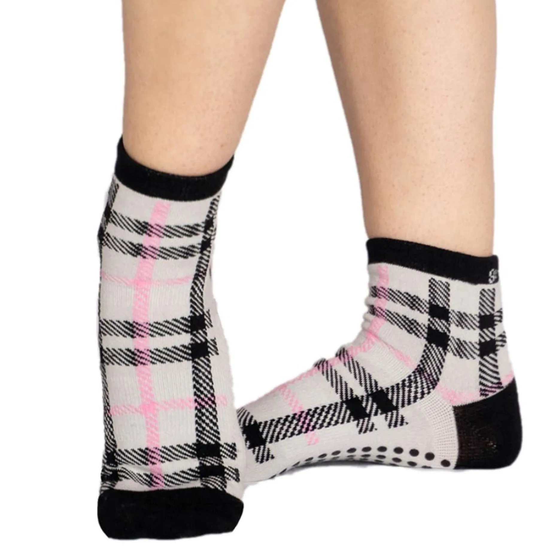 Emilia Short Crew Grip Sock - Plaid (Pilates & Barre)