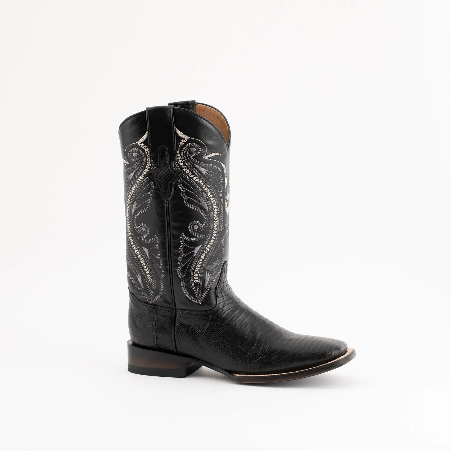 Ferrini Mens Black Leather Teju Lizard S-Toe Taylor Cowboy Boots