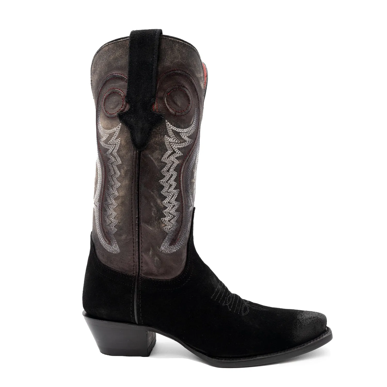 Ferrini Womens Roughrider V-Toe Black Leather Cowboy Boots