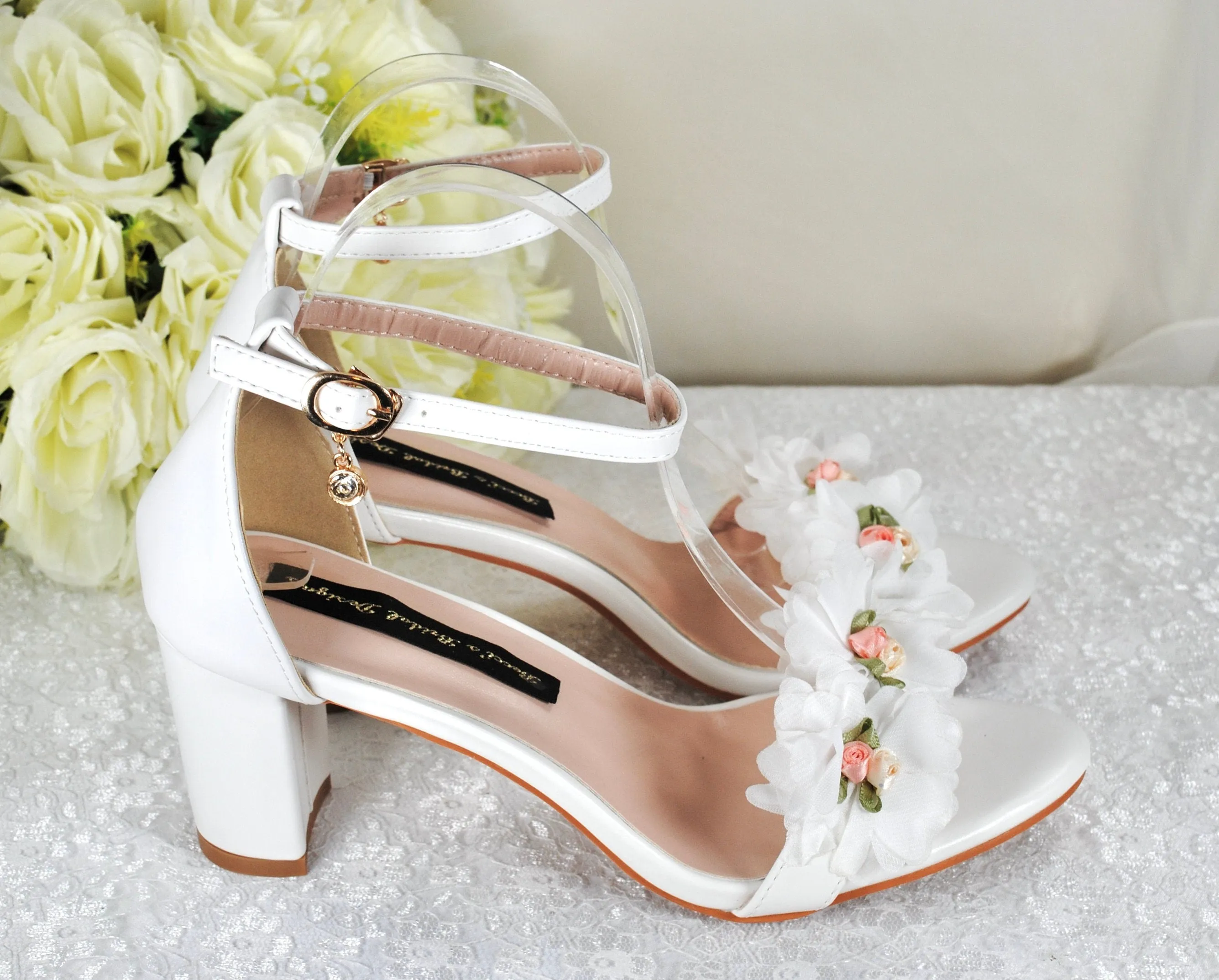 Floral Block Heel Bridal Shoes | 2cm, 4.5cm or 7cm Heel