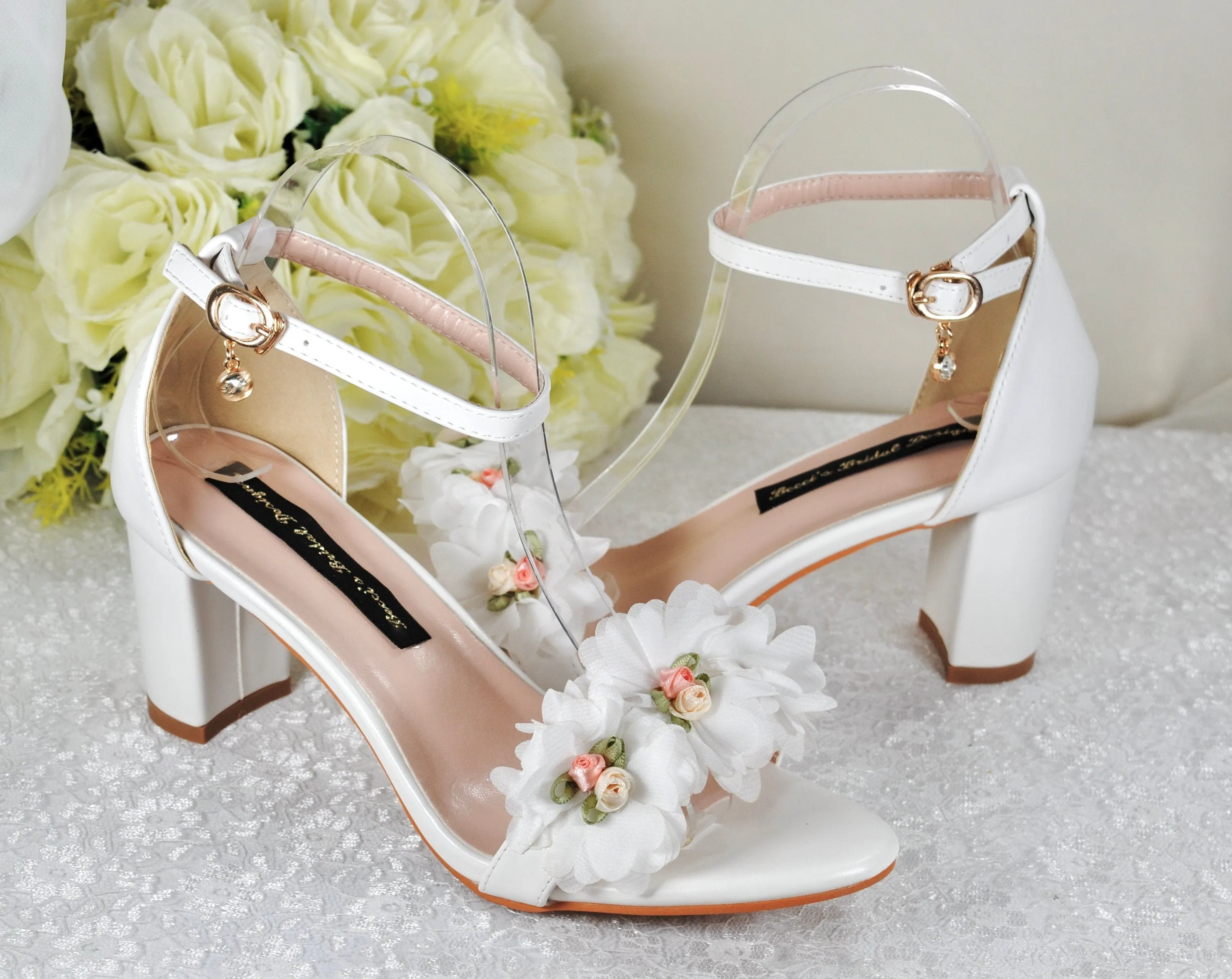 Floral Block Heel Bridal Shoes | 2cm, 4.5cm or 7cm Heel