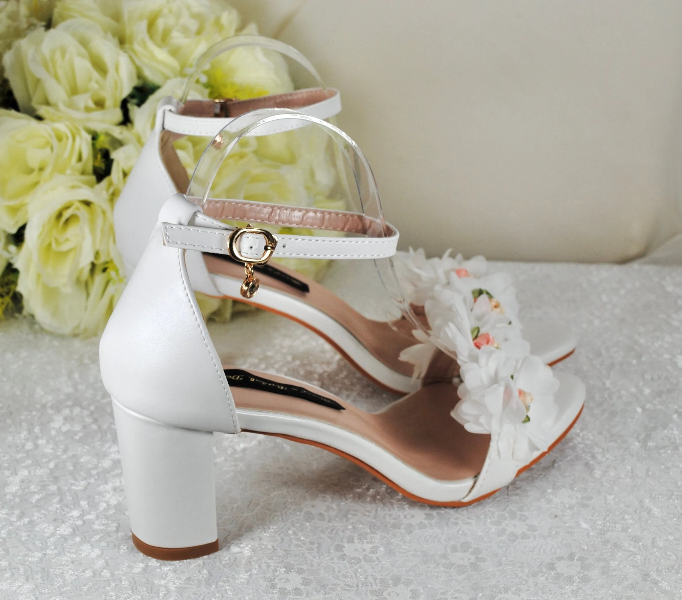 Floral Block Heel Bridal Shoes | 2cm, 4.5cm or 7cm Heel